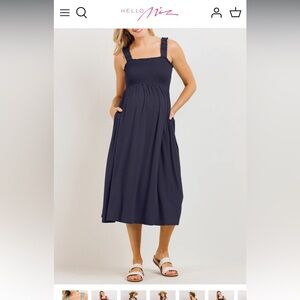 Smocking Tube Maternity Flare Midi Dress Navy